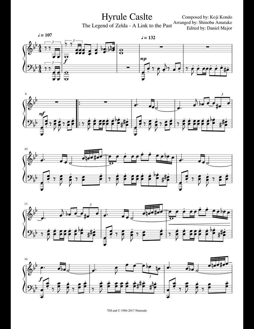 Hyrule Castle - Zelda, A Link to the Past sheet music for Piano