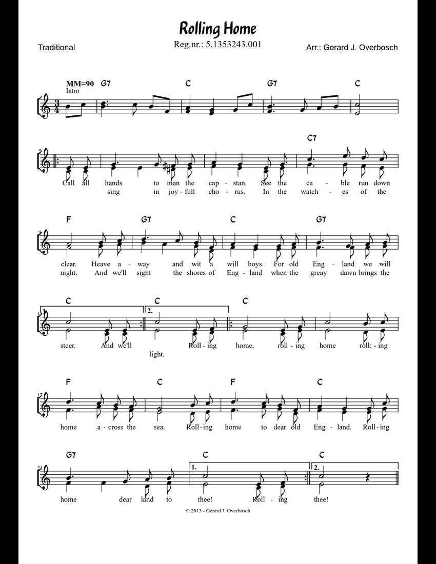 Rolling Home sheet music download free in PDF or MIDI