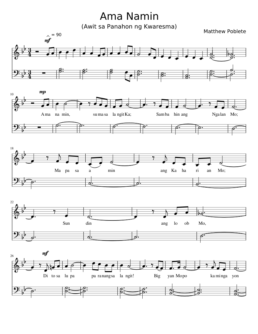 Ama Namin Sheet music for Piano (Church Choir) | Musescore.com