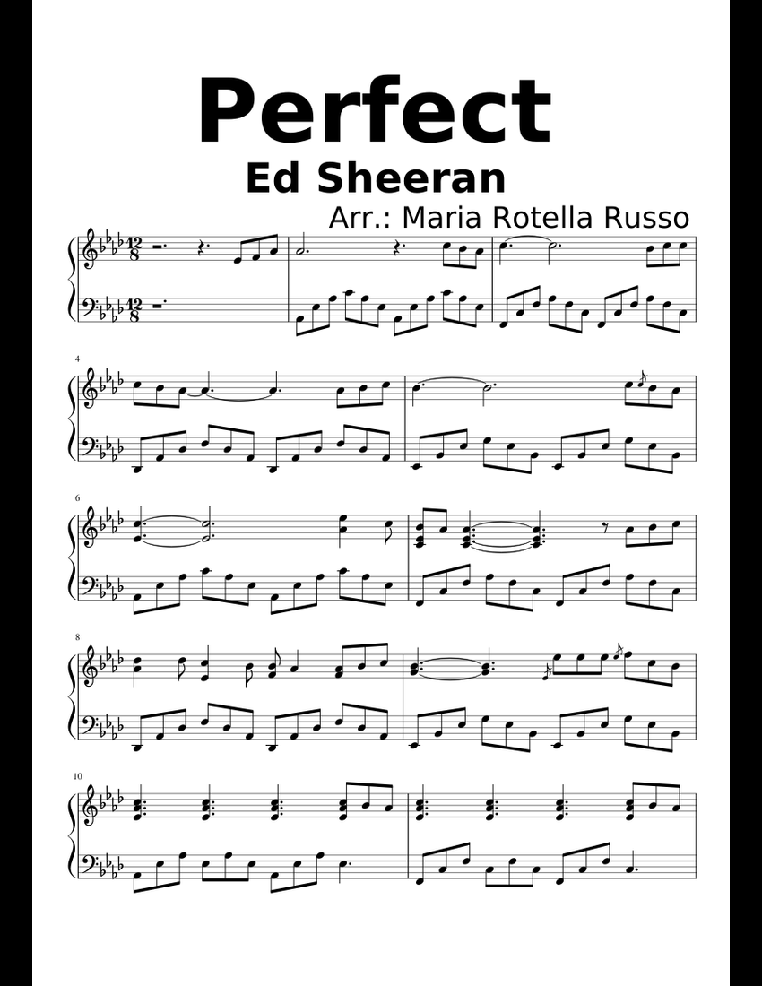 Perfect Ed Sheeran and Bocelli sheet music for Piano download free in