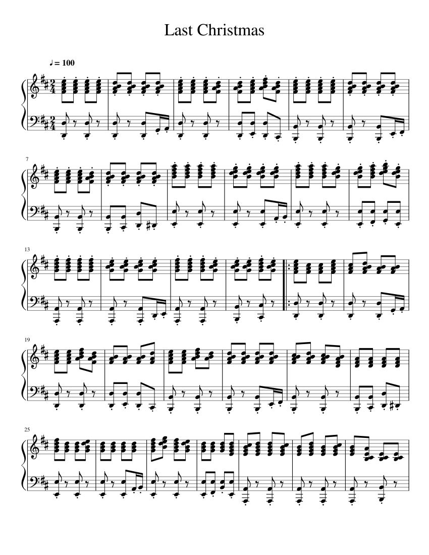 Last Christmas Sheet music for Piano | Download free in PDF or MIDI
