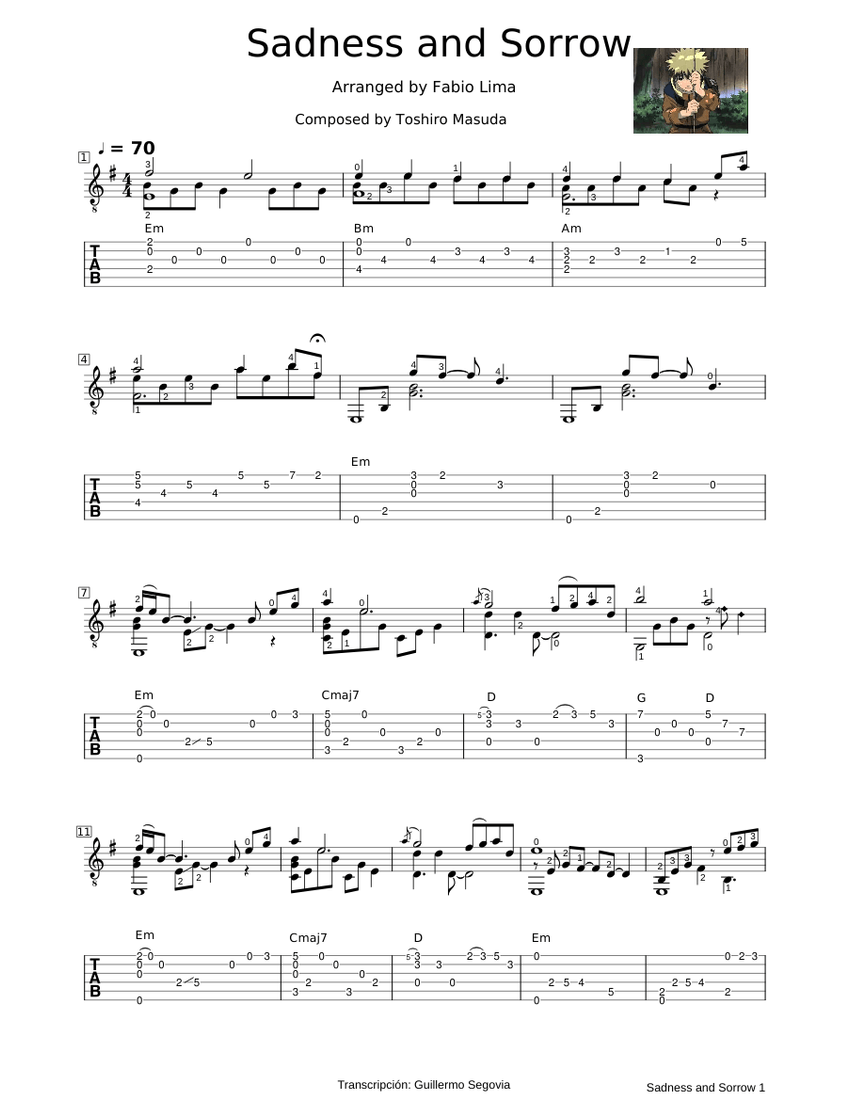 Sadness and Sorrow Naruto OST (Classical Guitar) Arranged by Fabio Lima Sheet music for Guitar
