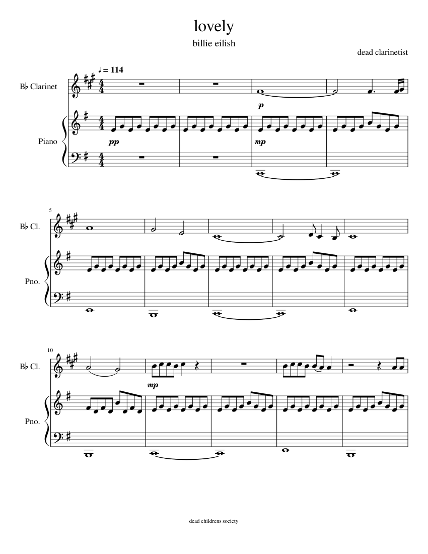 Lovely Billie Eilish Sheet music for Piano, (In B Flat