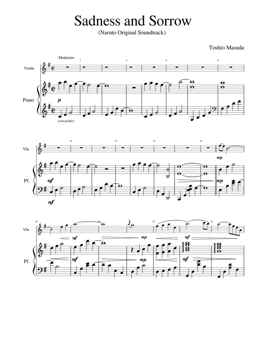 Sadness and Sorrow for piano and violin Sheet music for Piano, Violin