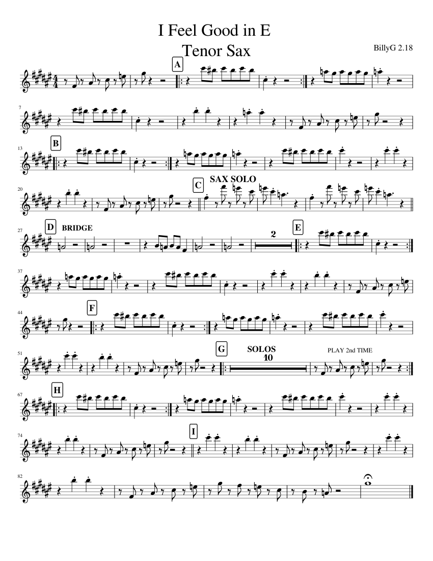 I Feel Good in E TSax 2 18 Sheet music for Tenor Saxophone | Download ...