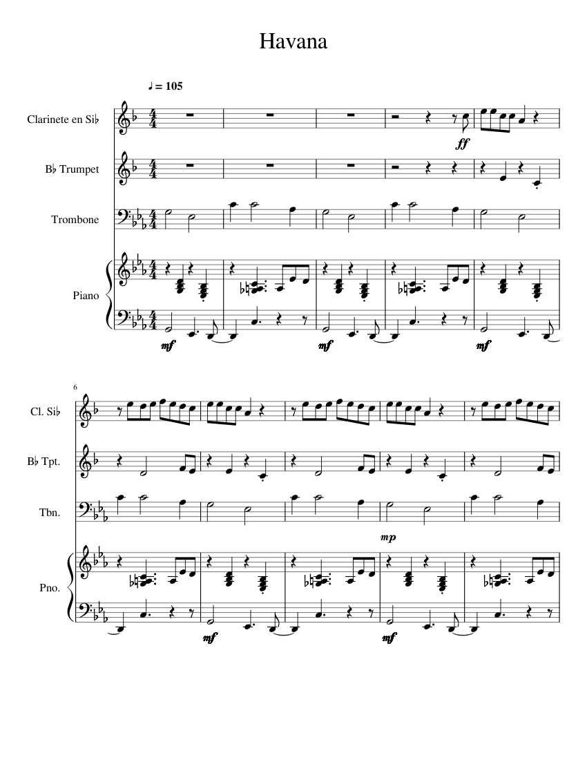 Havana mitxelena sheet music for Piano, Trumpet, Trombone
