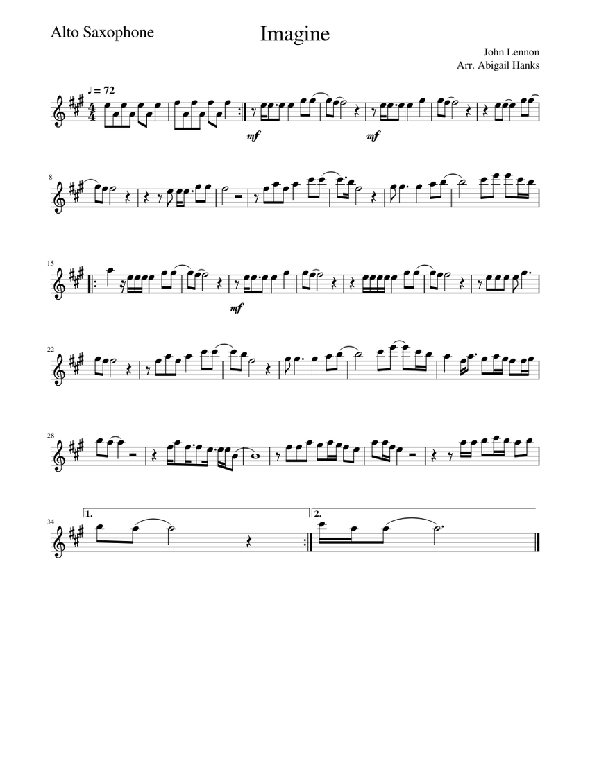 Imagine Sheet music for Alto Saxophone | Download free in PDF or MIDI ...