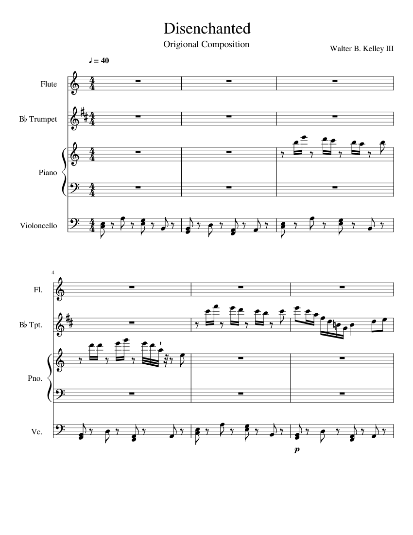 Disenchanted Sheet music for Flute, Piano, Trumpet, Cello Download free in PDF or MIDI