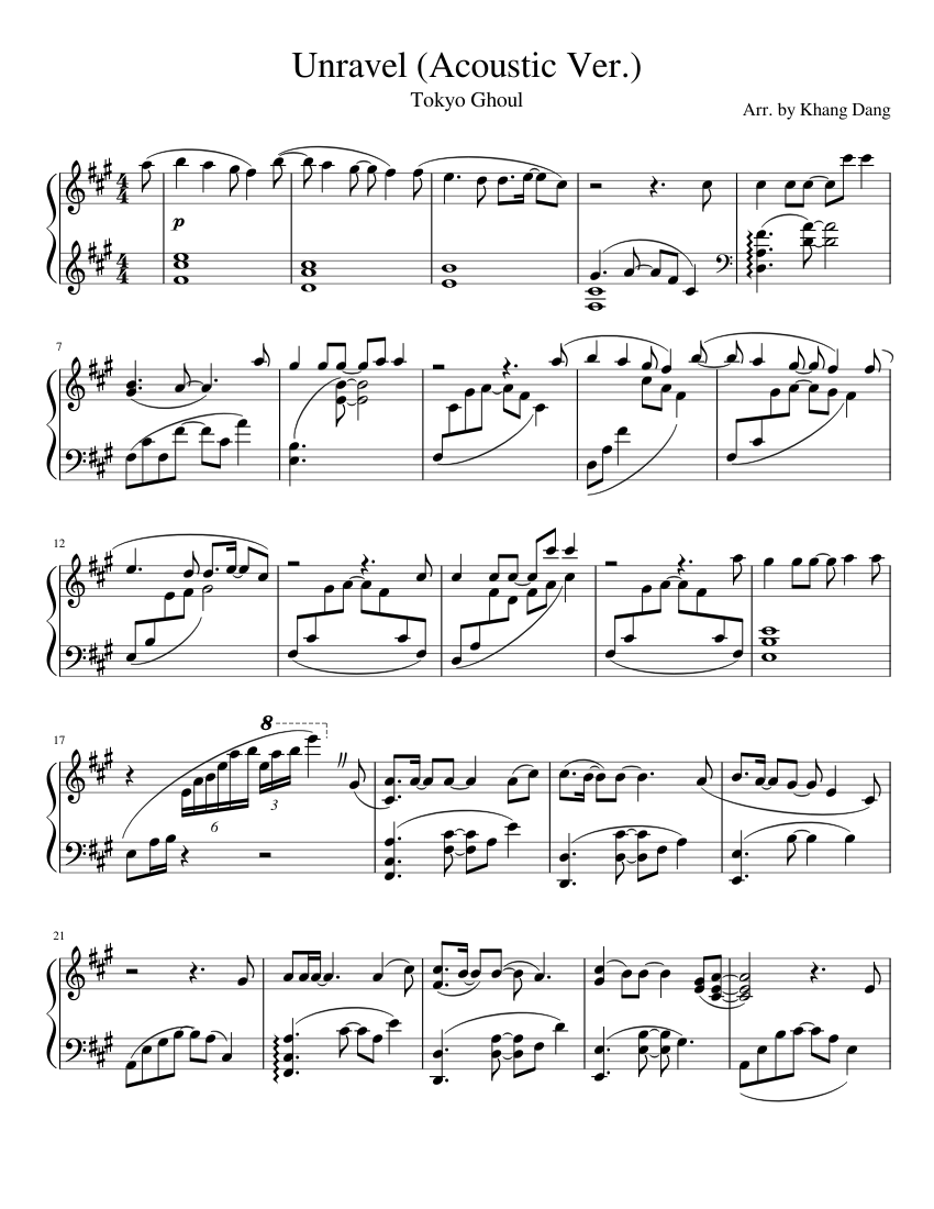 Unravel (Acoustic version) sheet music for Piano download free in PDF