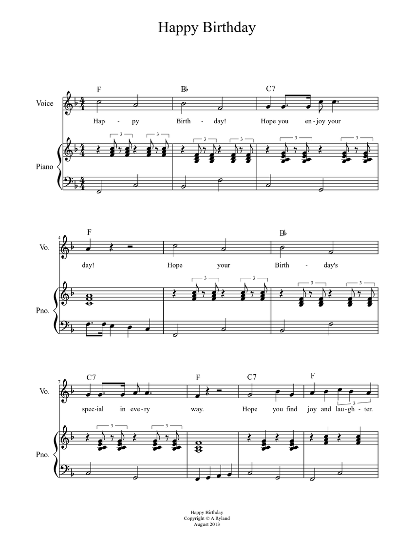 Happy Birthday Melody Sheet music Download free in PDF or MIDI