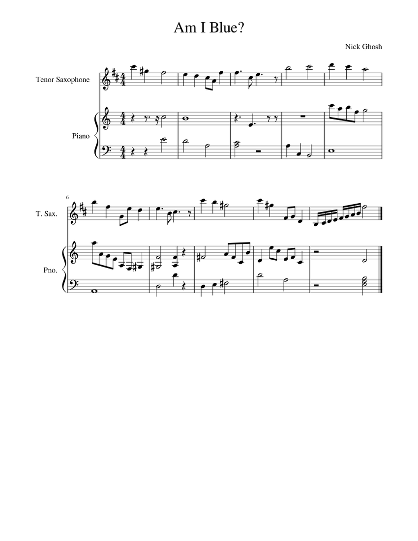 Am I Blue? Sheet music for Piano, Saxophone (Tenor) (Solo) | Musescore.com