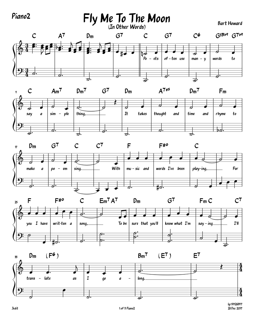 Fly Me To The Moon Lyrics Sheet Music For Piano Download Free In PDF Or