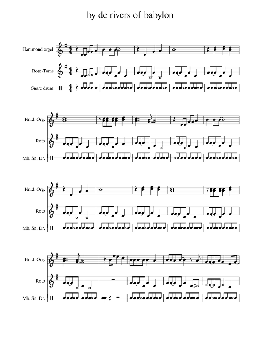By de rivers of babylon sheet music for Piano, Organ, Percussion
