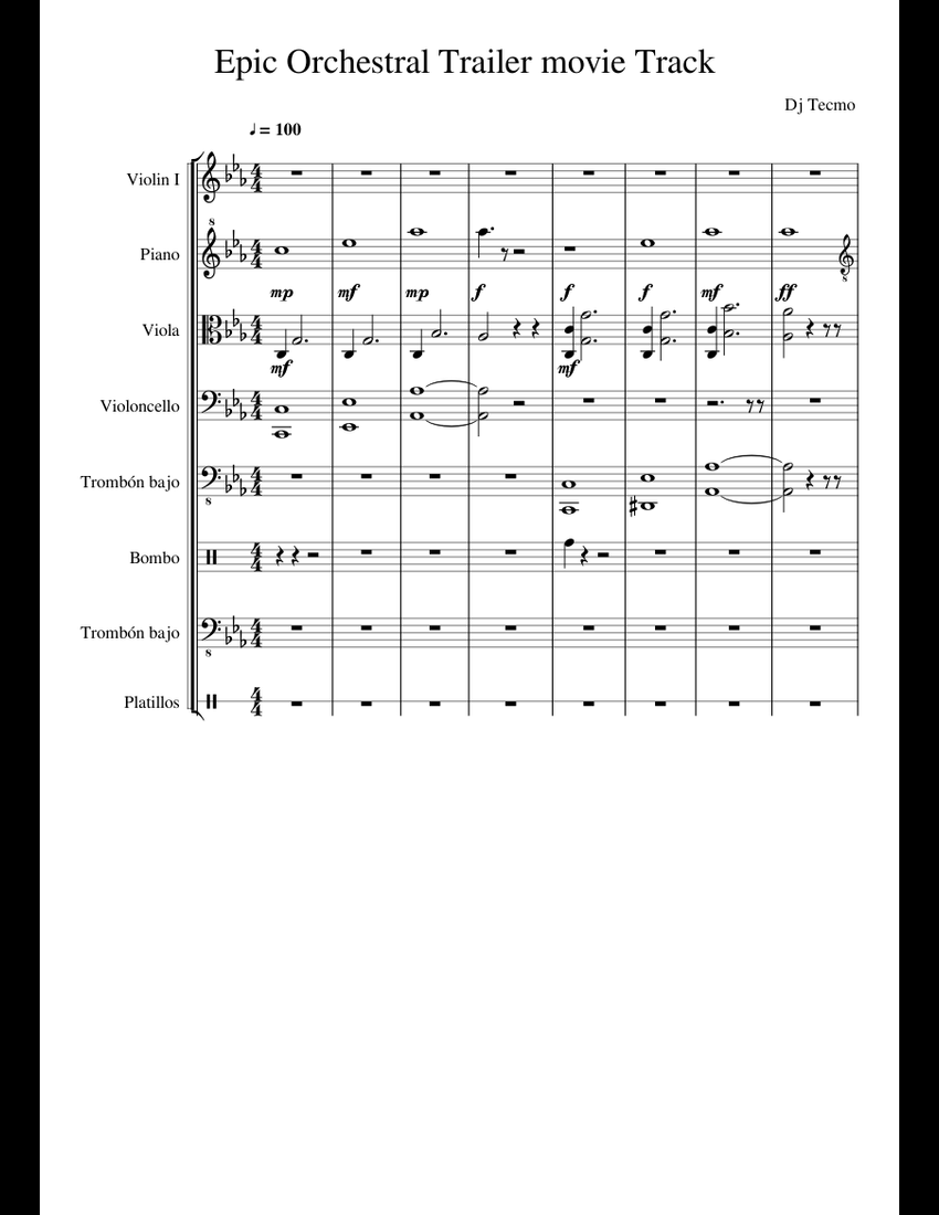 Epic Film Orchestral Composition sheet music for Violin, Piano, Viola