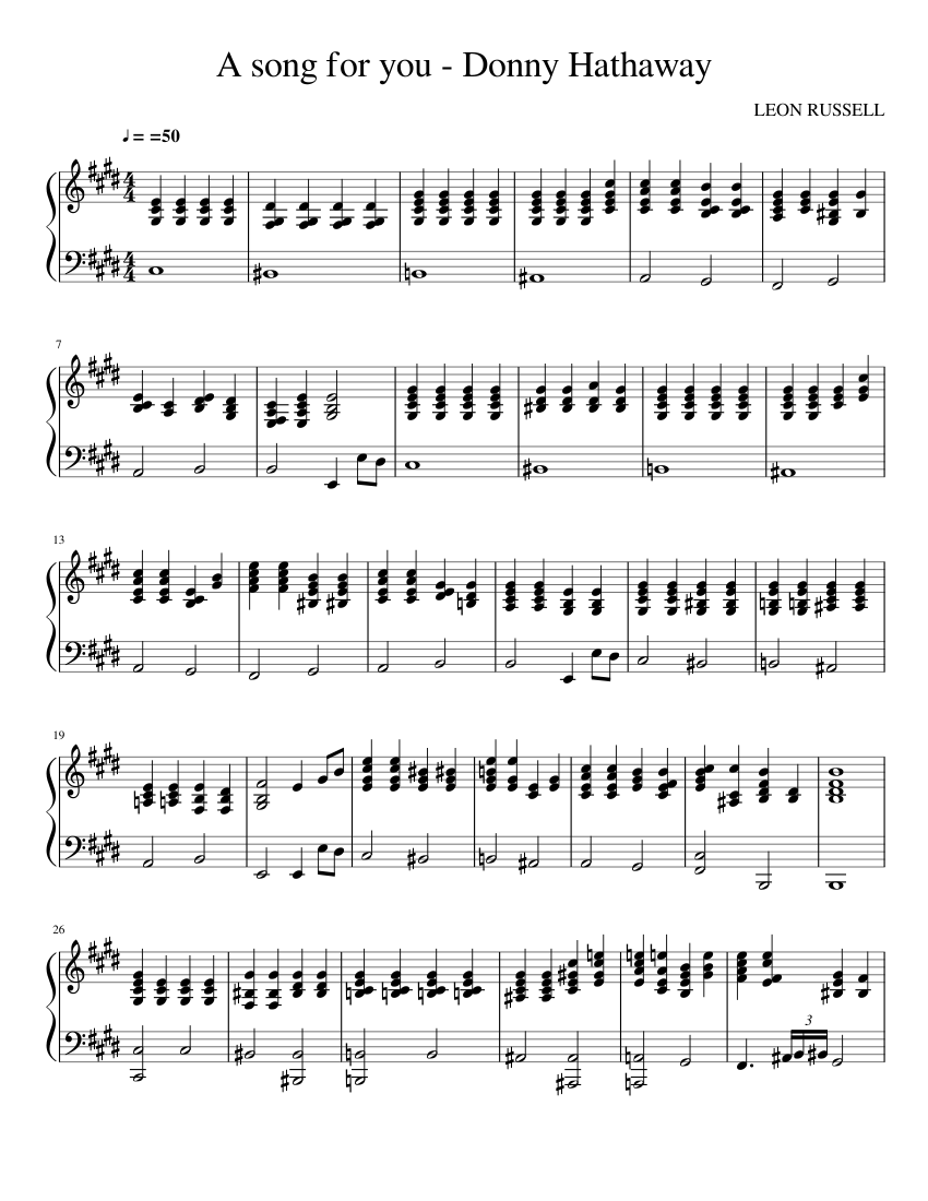 A Song For You Donny Hathaway Sheet Music For Piano Download