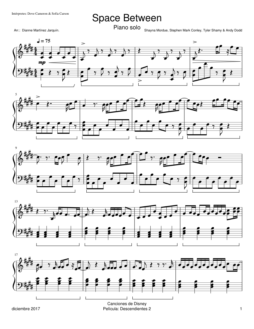 Space Between sheet music for Piano download free in PDF or MIDI