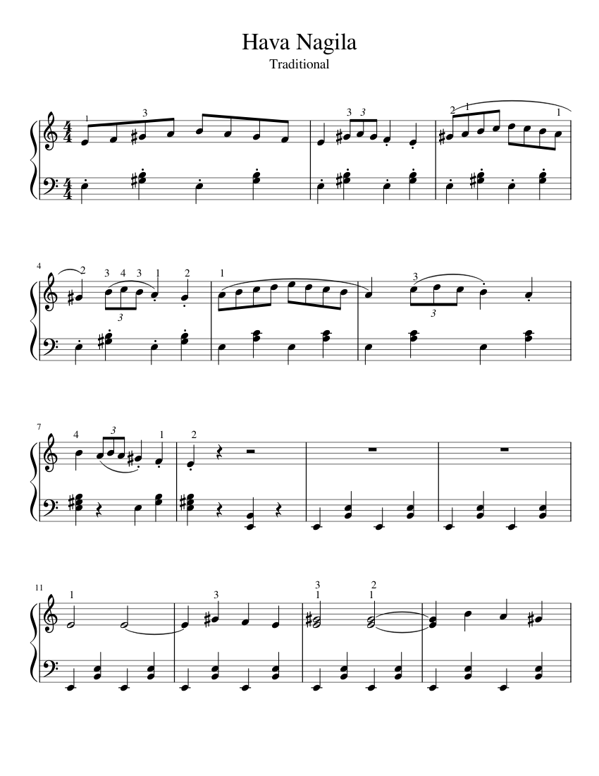 Hava Nagila sheet music for Piano download free in PDF or MIDI