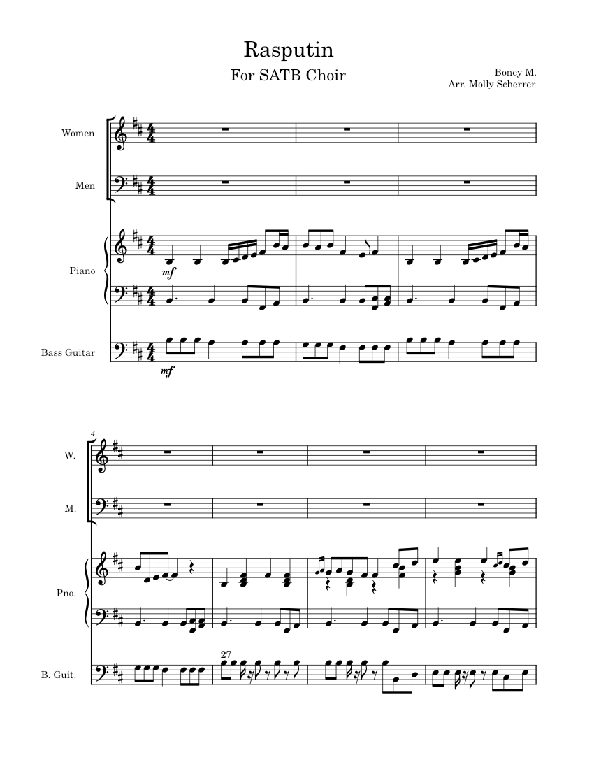 Rasputin SATB Choir Sheet music for Piano | Download free in PDF or
