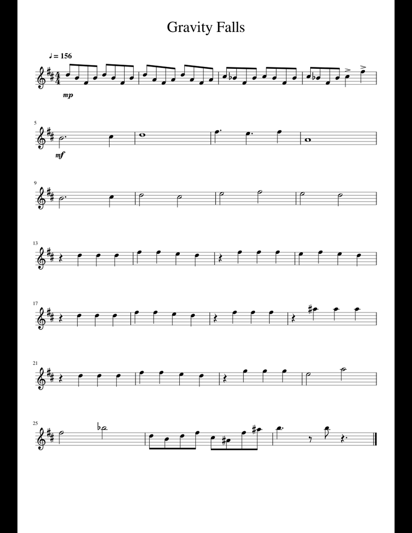 Gravity Falls theme Sax Alt sheet music for Piano download free in PDF
