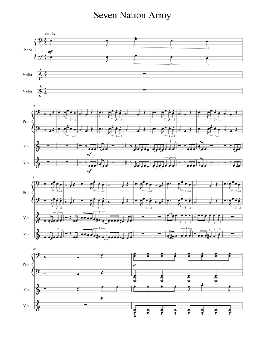 Seven Nation Army 7 Sheet music for Piano, Violin | Download free in