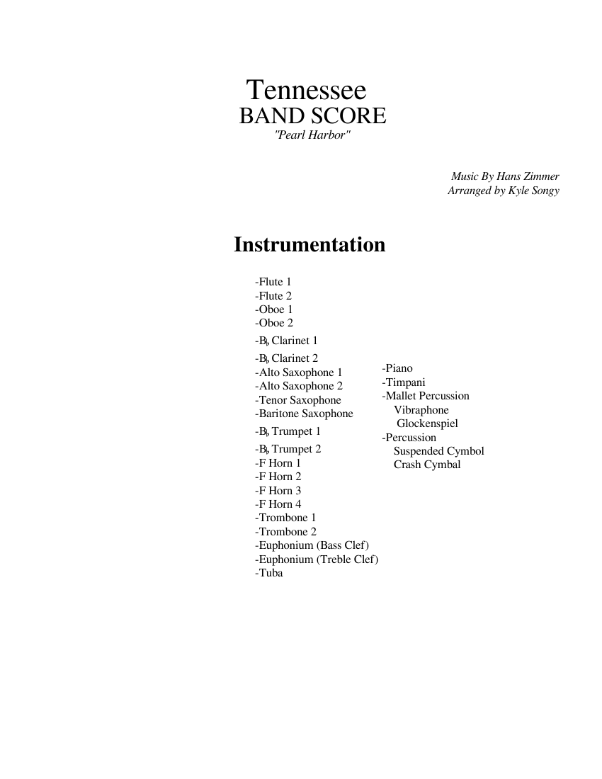 "Tennessee" from Pearl Harbor Sheet music for Flute, Piano