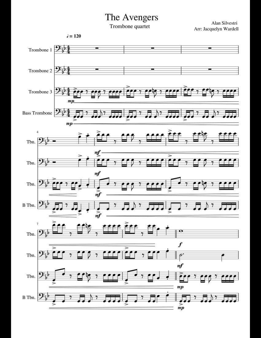 The Avengers Theme Trombone Quartet sheet music for Trombone download ...
