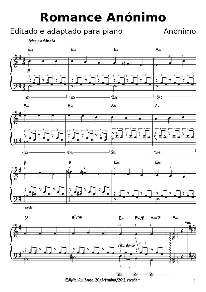 Spanish Romance Sheet Music For Piano Download Free In Pdf Or