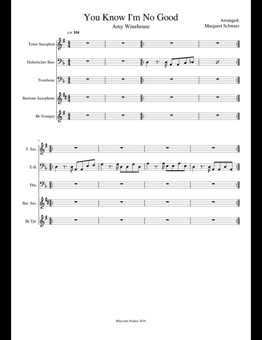 You Know I'm No Good Amy Winehouse Trumpet, Trombone, Tenor Sax, Bari