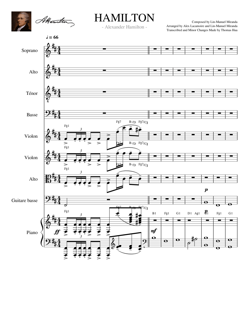 Alexander Hamilton sheet music for Violin, Piano, Voice, Viola download