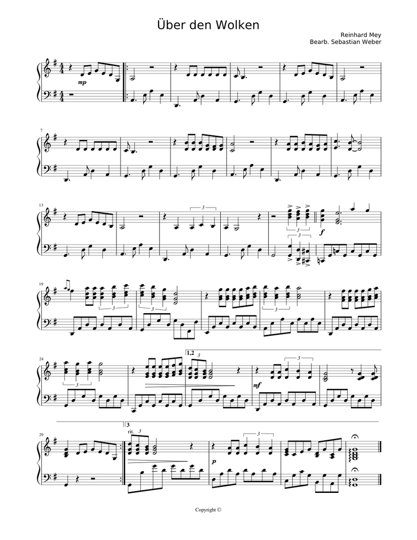 Über den Wolken Sheet music for Piano | Download free in PDF or MIDI