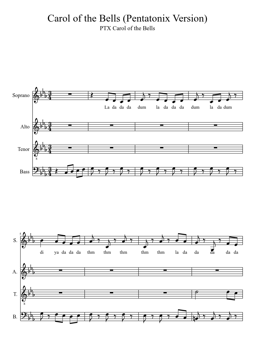Carol of the Bells (Pentatonix Version) sheet music download free in PDF or MIDI