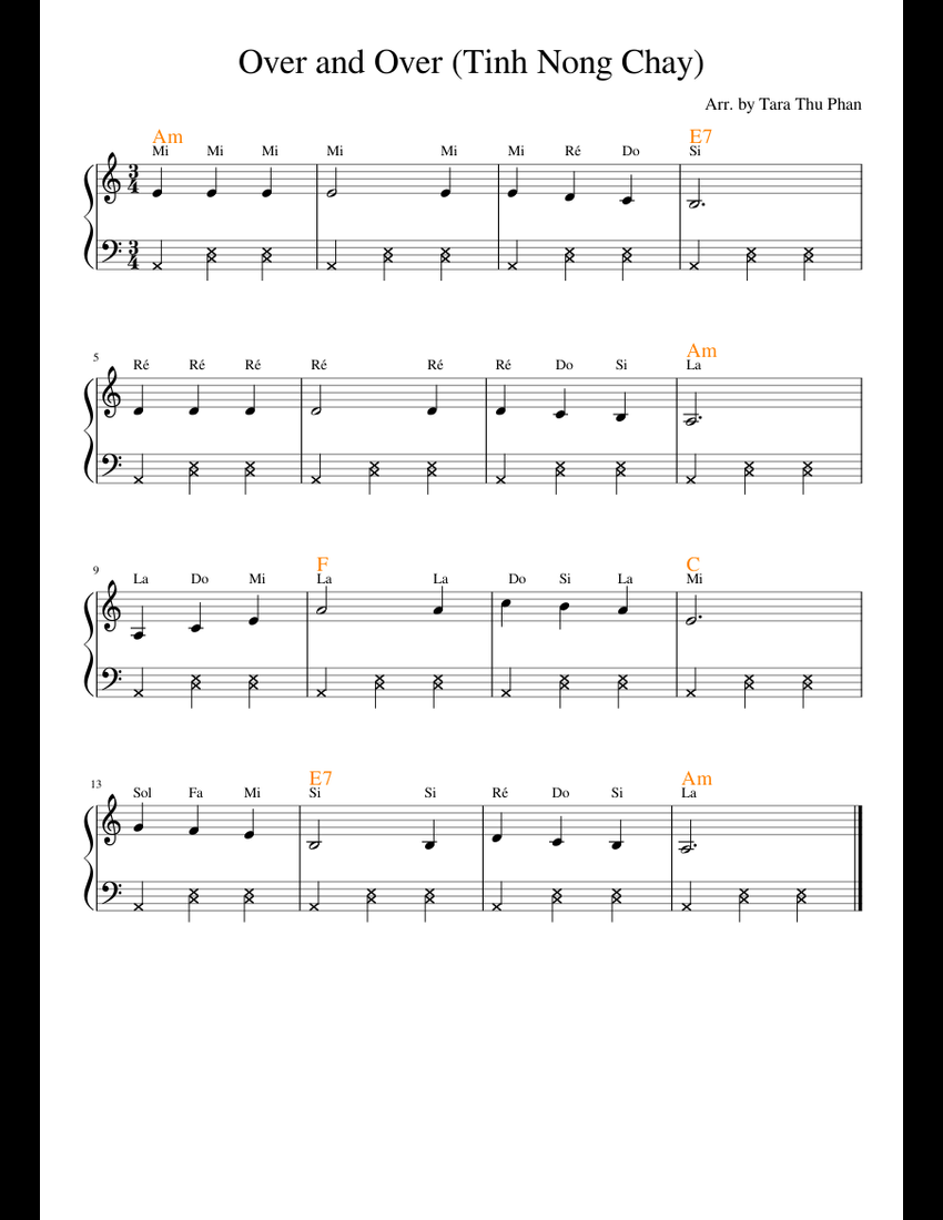 Over and Over Tinh Nong Chay sheet music for Piano download free in PDF ...