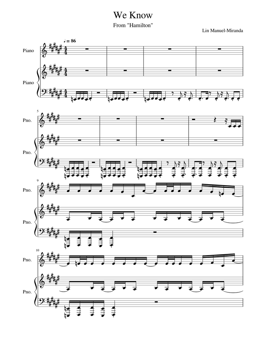 We Know (From "Hamilton") Sheet music for Piano (Piano Duo) | Musescore.com