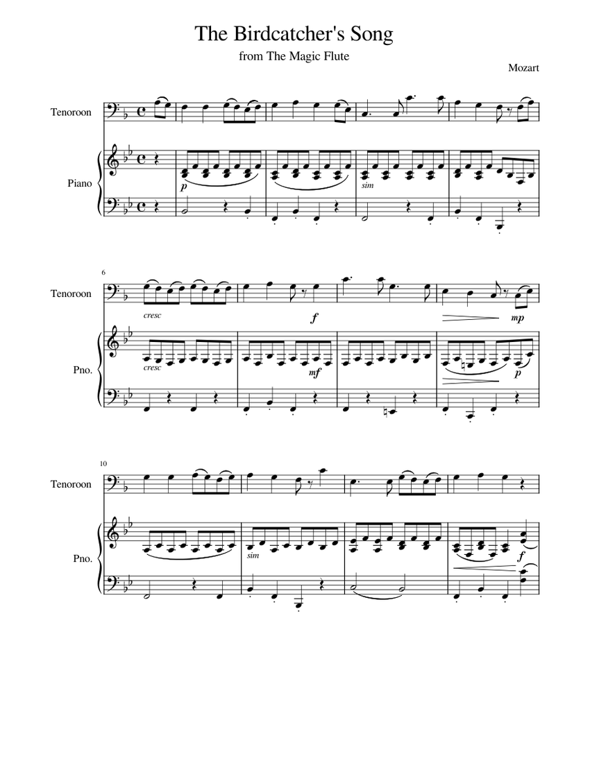 The Birdcatcher s Song Tenoroon Sheet music for Piano, Bassoon