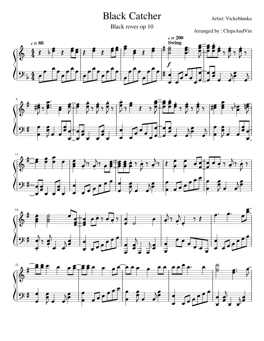 Black Catcher Sheet music for Piano (Solo) | Musescore.com