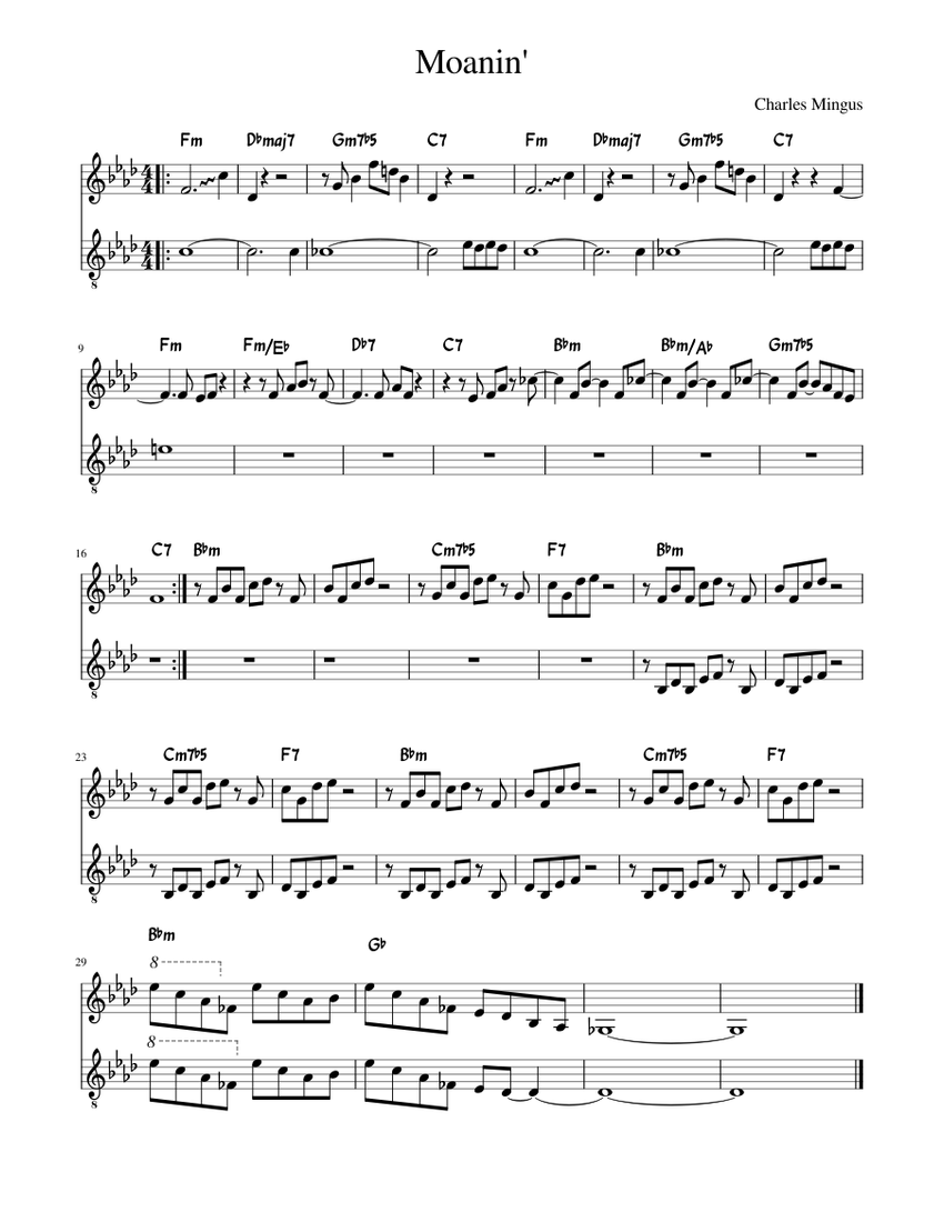 Moanin' Sheet music for Piano, Guitar (Mixed Duet) | Musescore.com