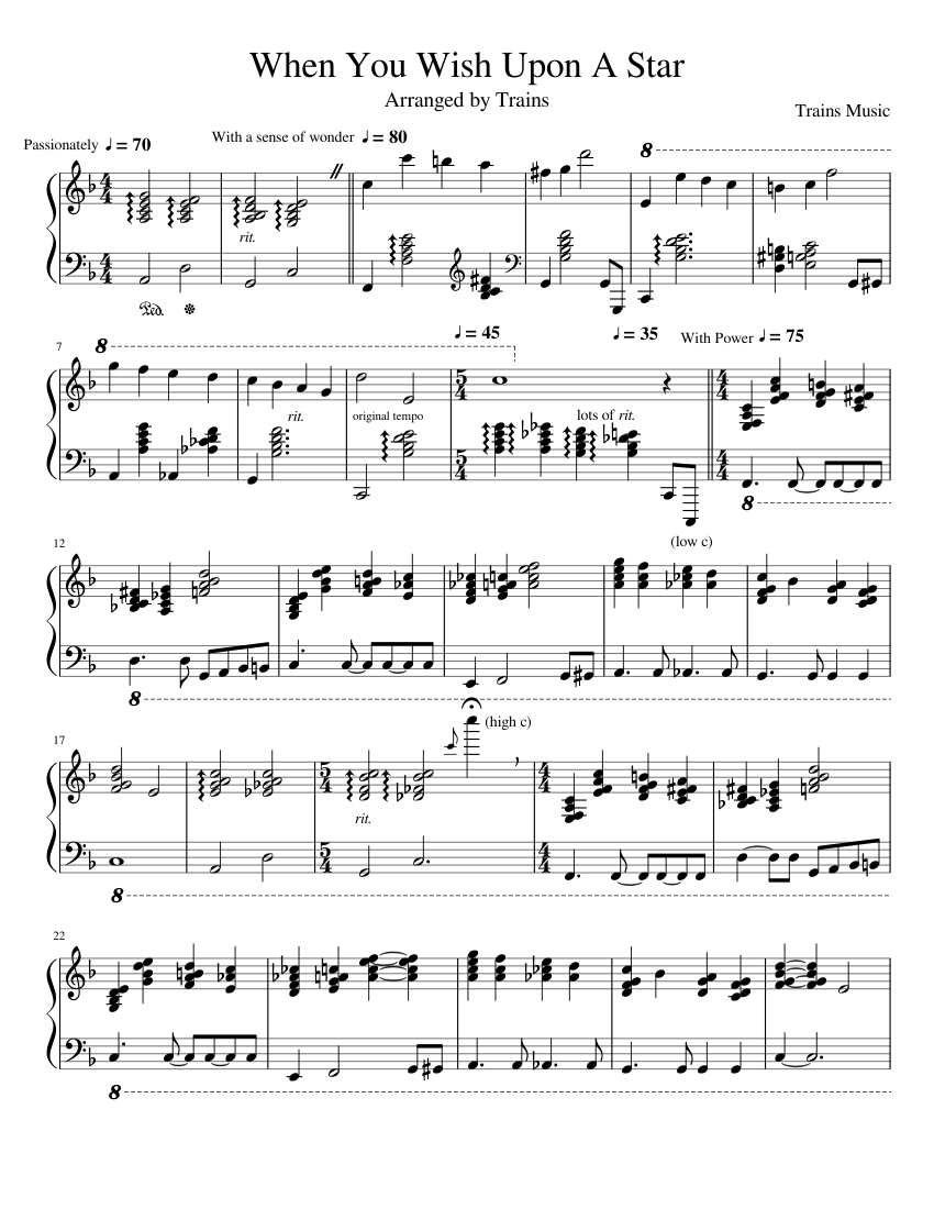 When you wish upon a star Arrangement sheet music for Piano download