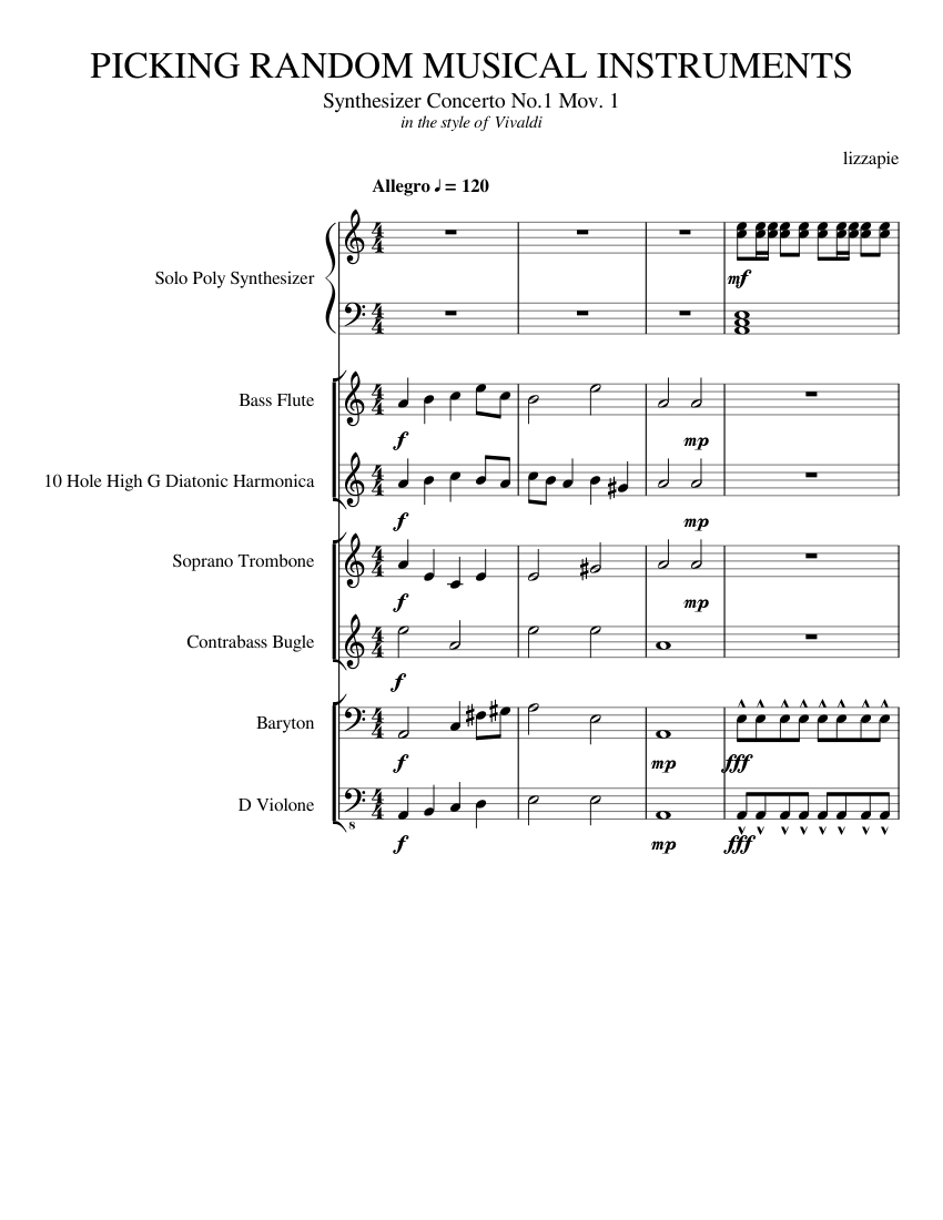 PICKING RANDOM MUSICAL INSTRUMENTS sheet music for Flute, Synthesizer
