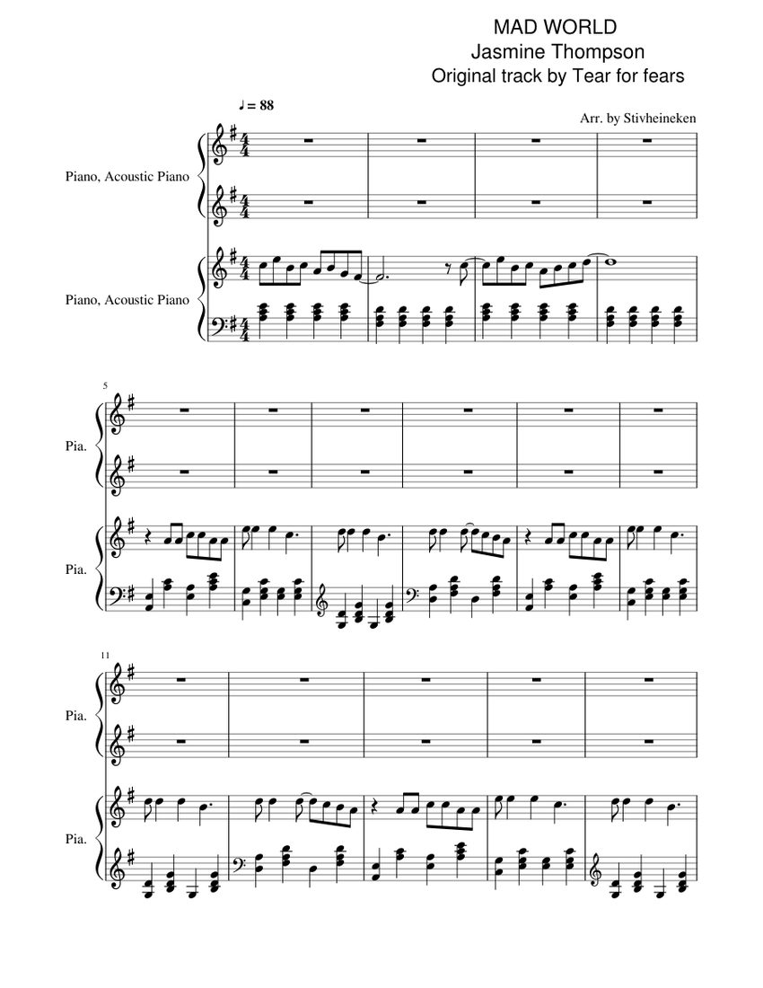 Mad World / Jasmine Thompson Sheet music for Piano (Solo)