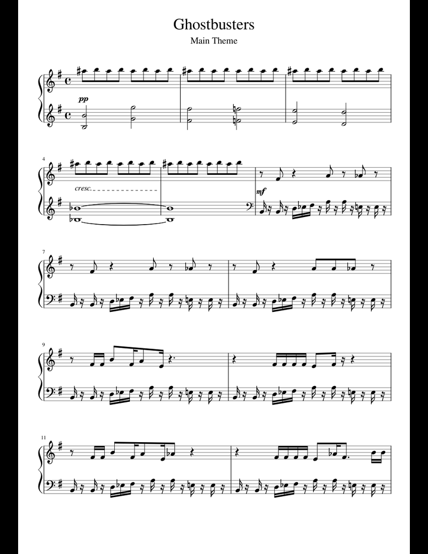 Ghostbusters Theme sheet music for Piano download free in PDF or MIDI