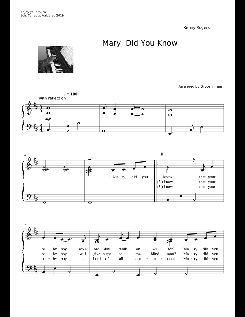 Mary, Did You Know? sheet music for Piano download free in PDF or MIDI