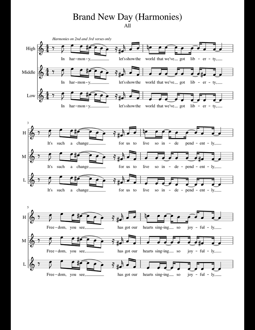 Brand New Day (Harmonies) All sheet music for Piano download free in