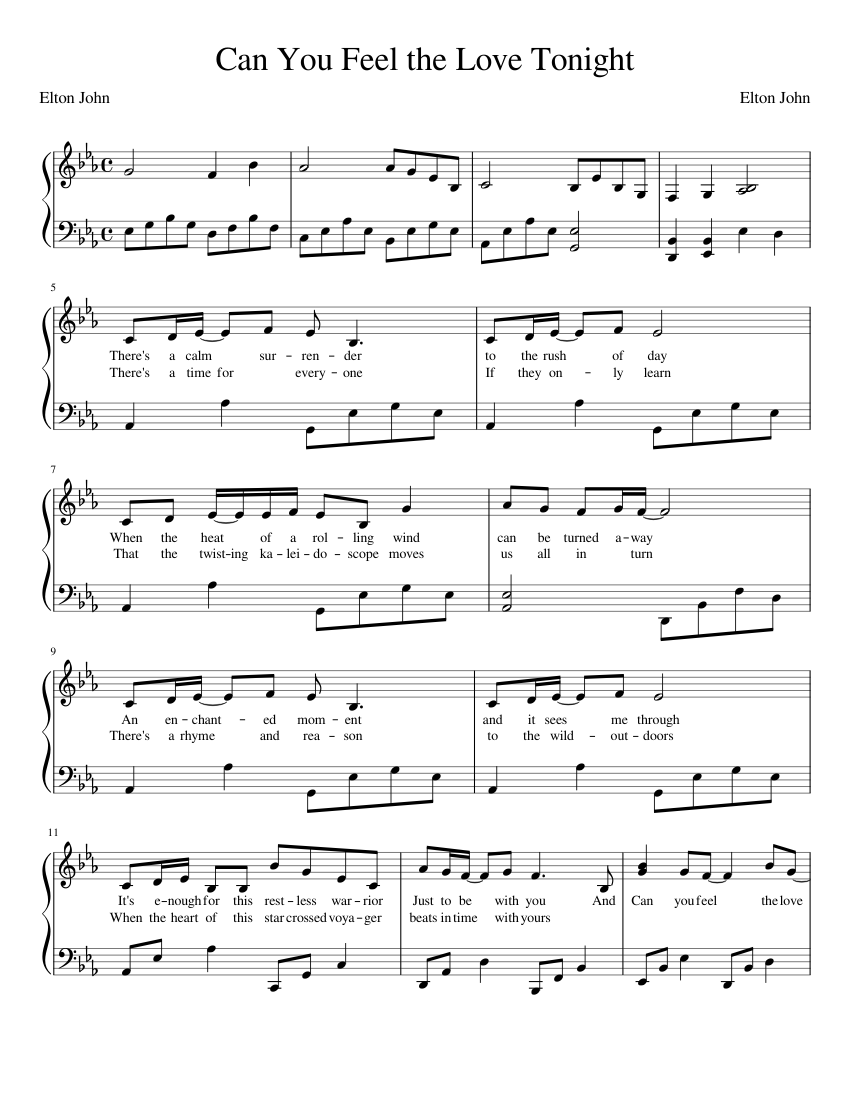 Can You Feel the Love Tonight 3 sheet music for Piano download free in