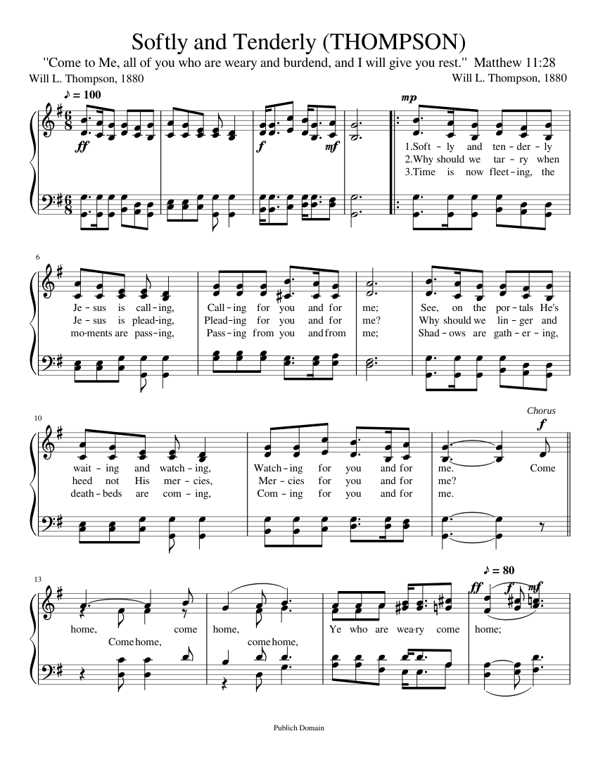 Softly and Tenderly (THOMPSON) Sheet music for Piano (Solo) | Musescore.com