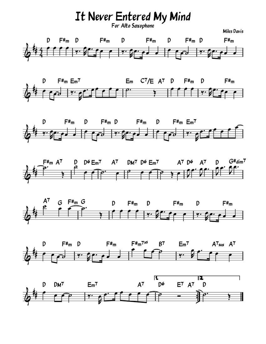 It Never Entered My Mind Sheet