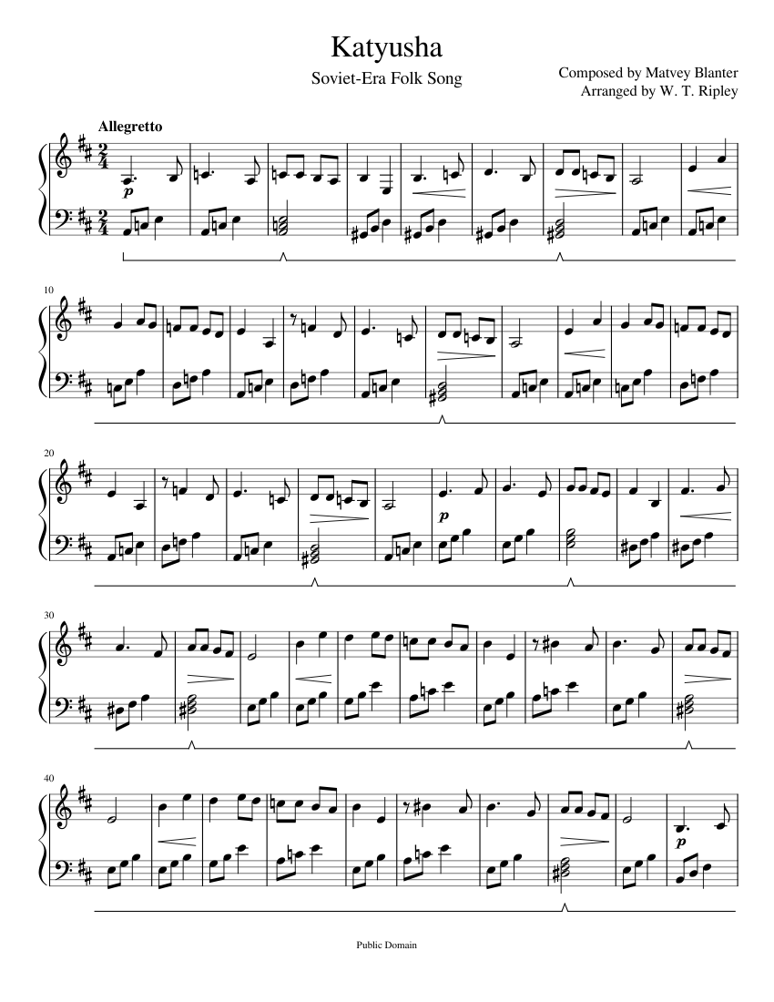 Katyusha Sheet music for Piano (Solo) | Musescore.com