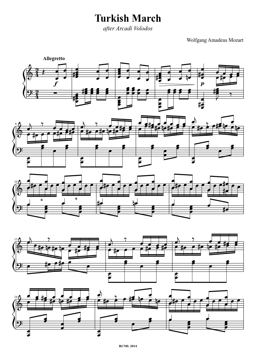 Volodos Turkish March sheet music for Piano download free in PDF or MIDI