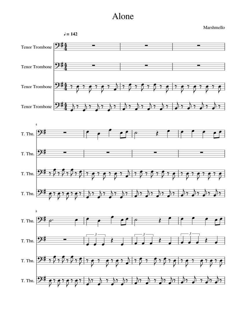 Alone Marshmello Trombone Sheet Music For Trombone Download