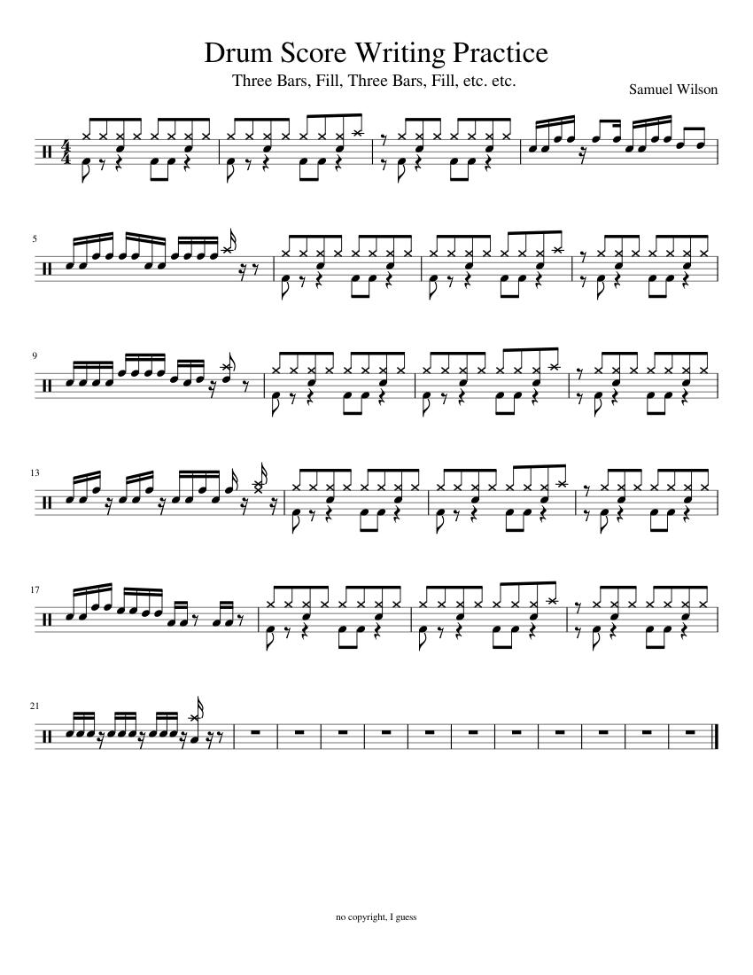 Drum Score Writing Practice Sheet music for Drum Group (Solo