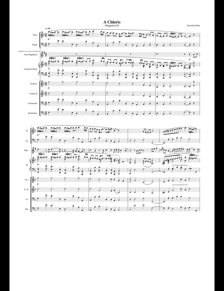 Reynaldo Hahn A Chloris Solo for trumpet and orchestra sheet